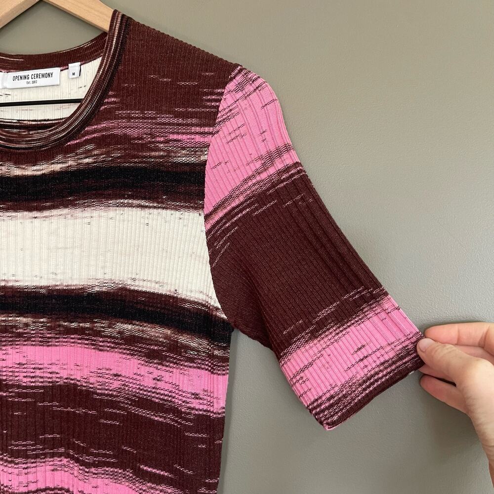 Opening Ceremony Delta Rib Knit Dress Size Medium Handkerchief Hem Pink Melange - Picture 8 of 16